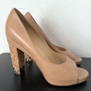 CHANEL Peep Toe Platform Cork Chain Interlocking CC Logo Pumps